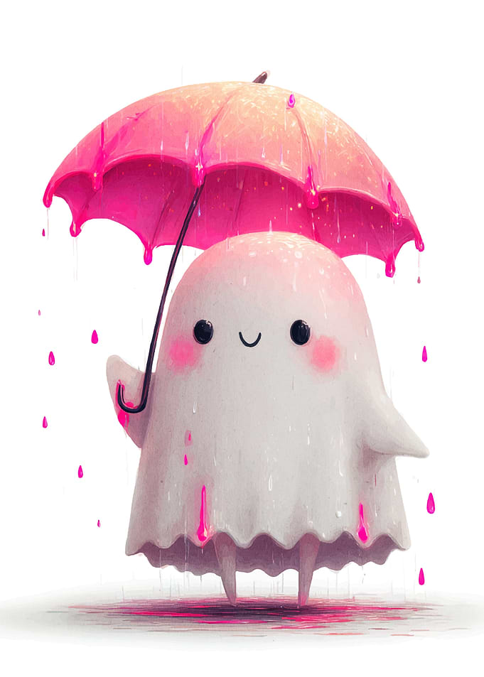 Cute Ghost with Pink Umbrella