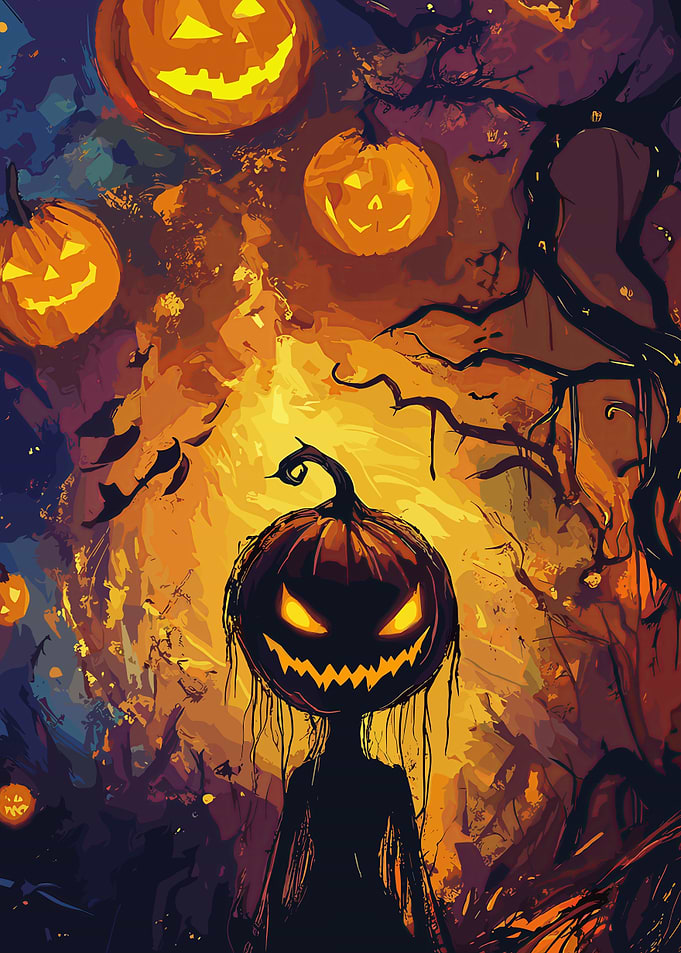 Spooky Halloween Pumpkin Patch Illustration