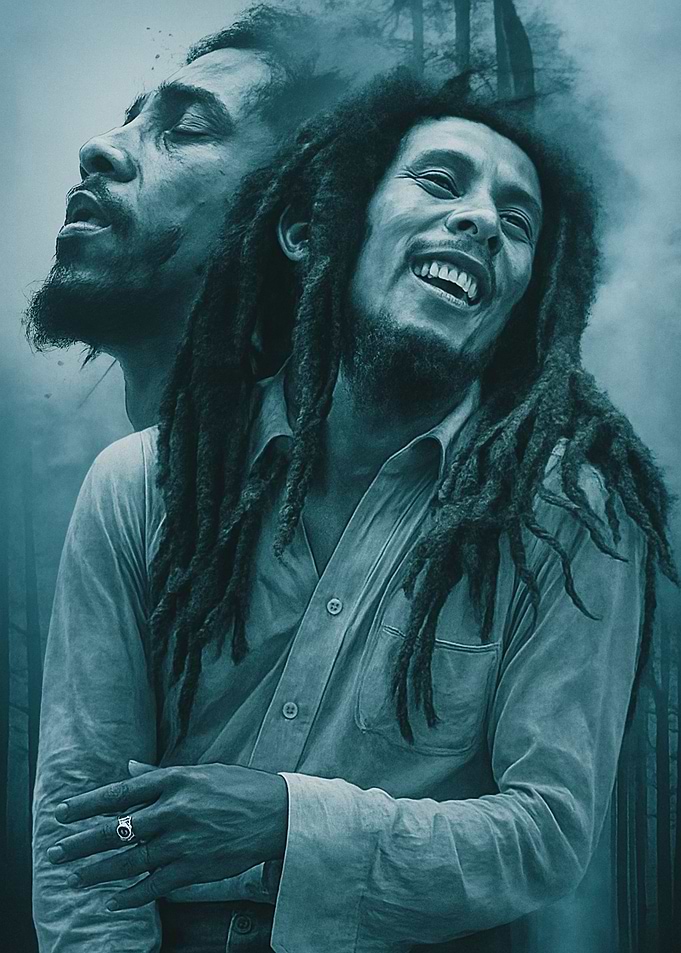 Bob Marley Portrait in Teal
