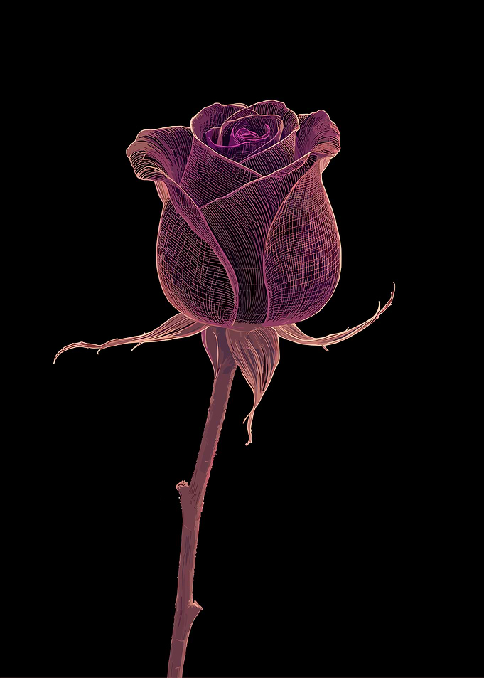 Rose flower with line art effect