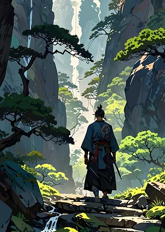 Samurai in Mountain Landscape