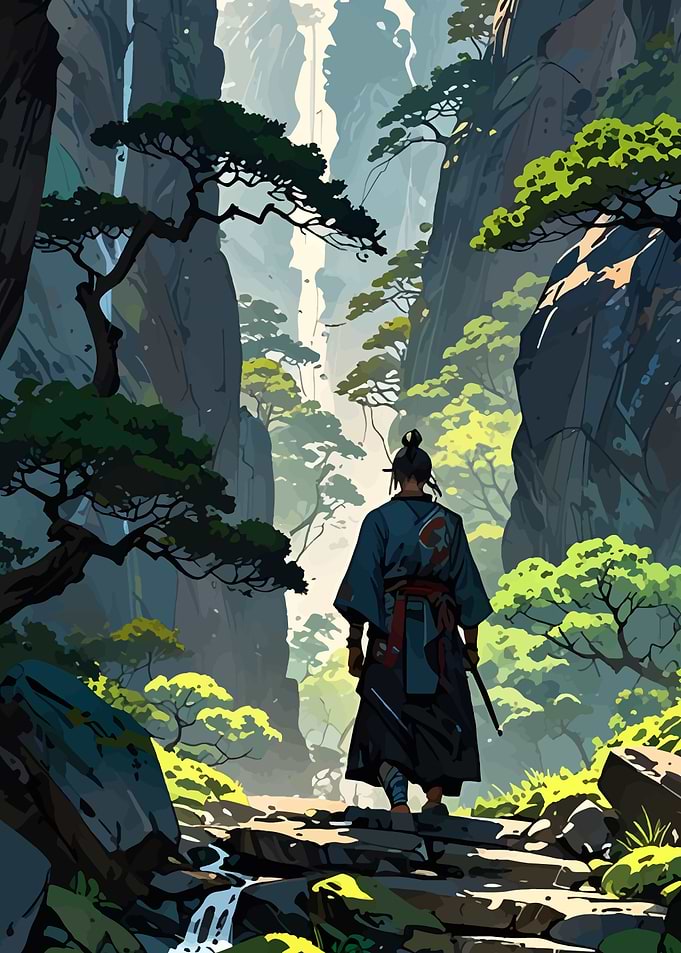 Samurai in Mountain Landscape