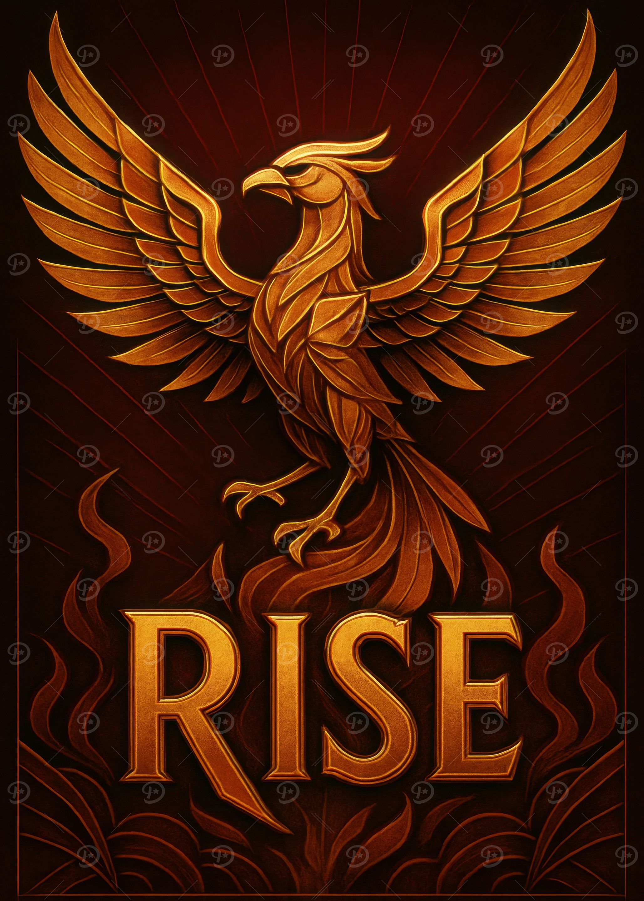 Golden Phoenix Rising Art Deco