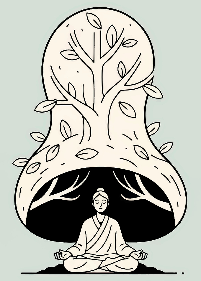 Meditating Figure Under Tree Canopy