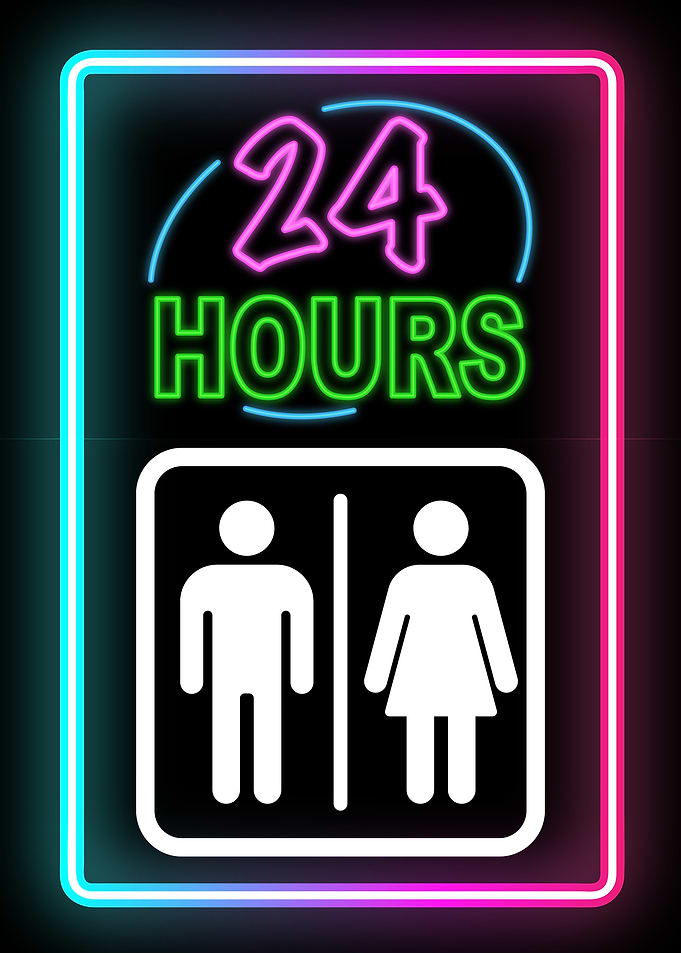 Neon 24 Hours Restroom Sign