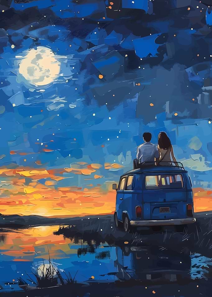 Couple on Van Under Starry Night