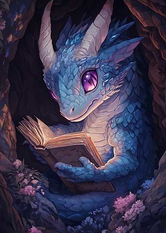 Blue Dragon Reading a Book