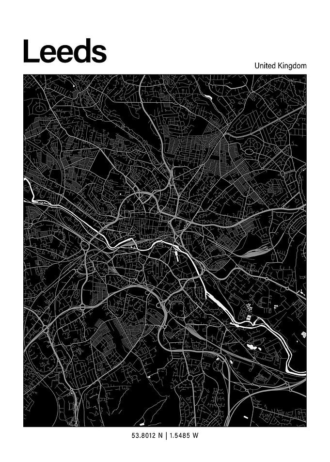 Leeds Black and White Map