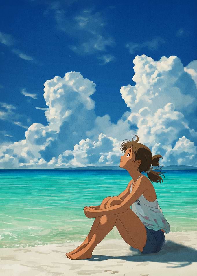 Girl on the beach anime style