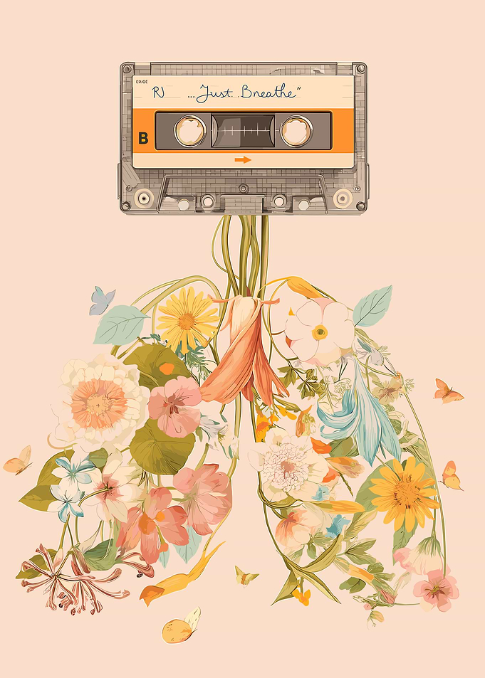 Floral Lungs with Cassette Tape