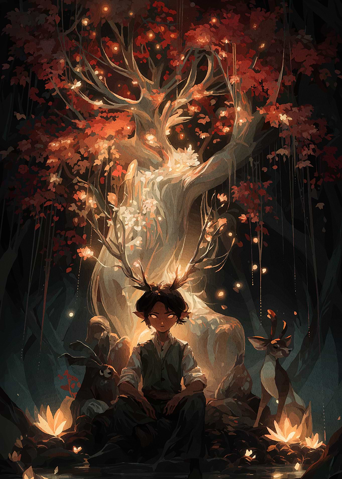 Forest Spirit with Deer and Tree