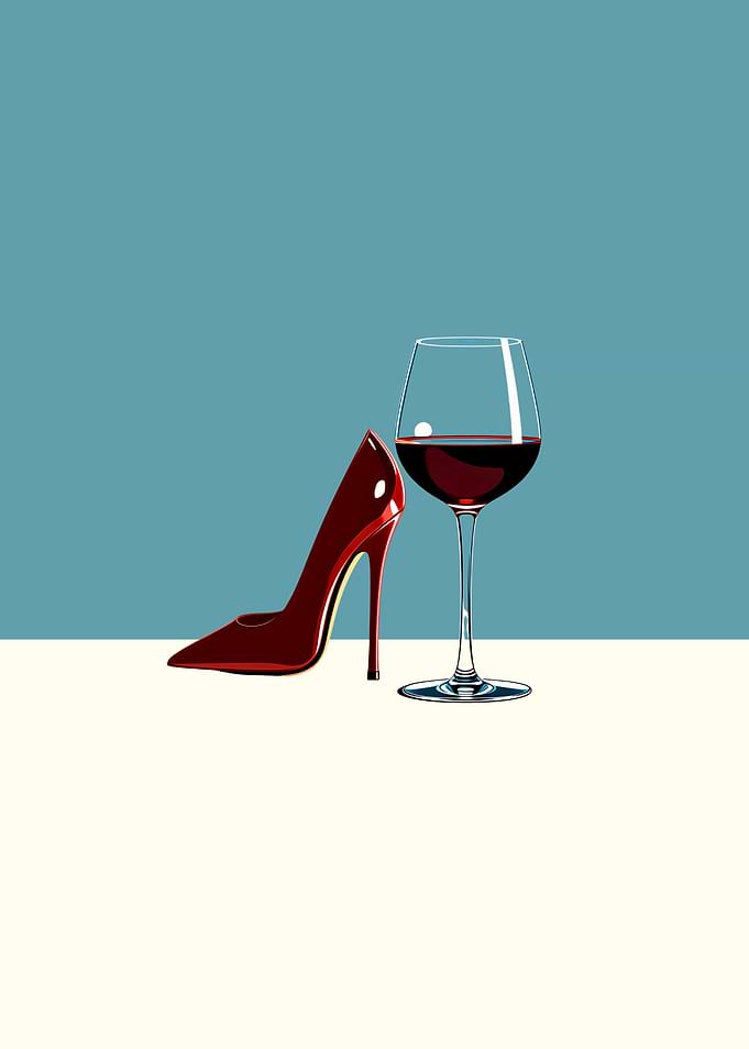 Red Heel and Wine Glass Still Life