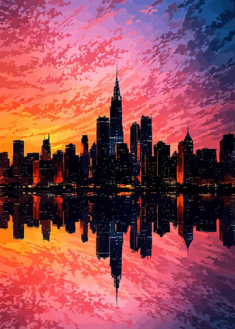 Cityscape Reflection at Sunset