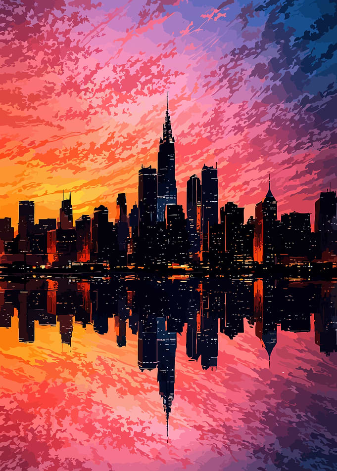 Cityscape Reflection at Sunset
