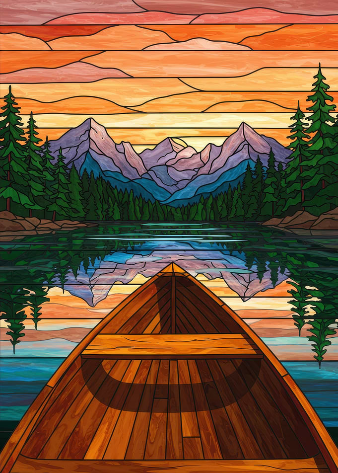 Lake and Mountain Stained Glass Art