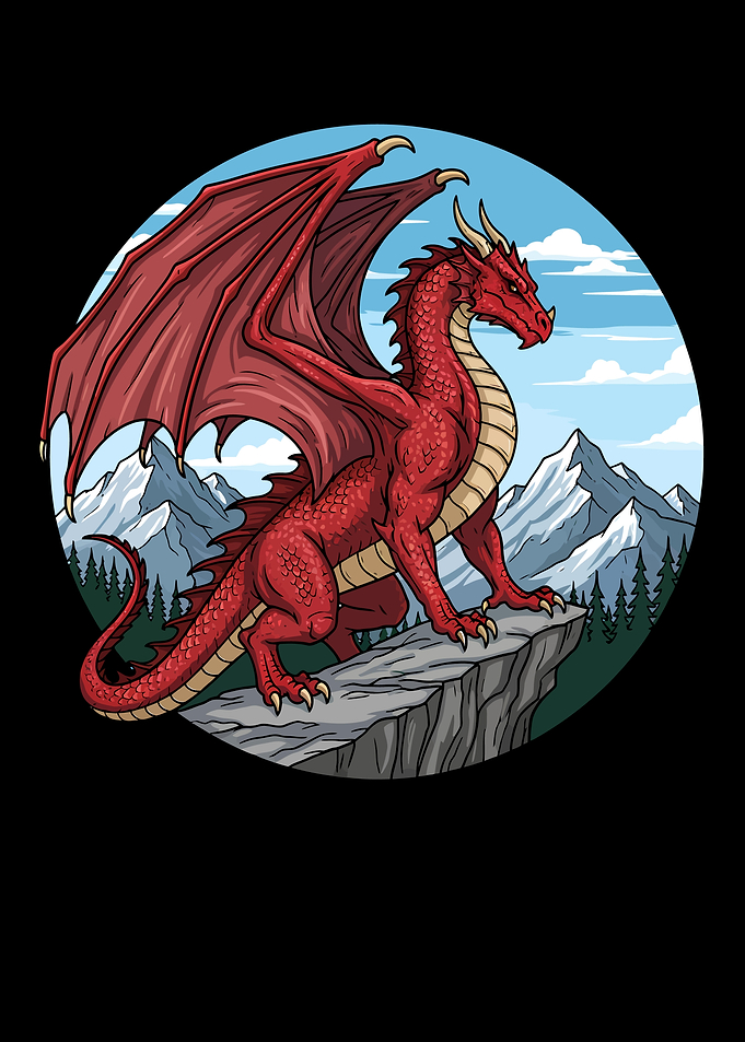 Red Dragon on Mountain Peak