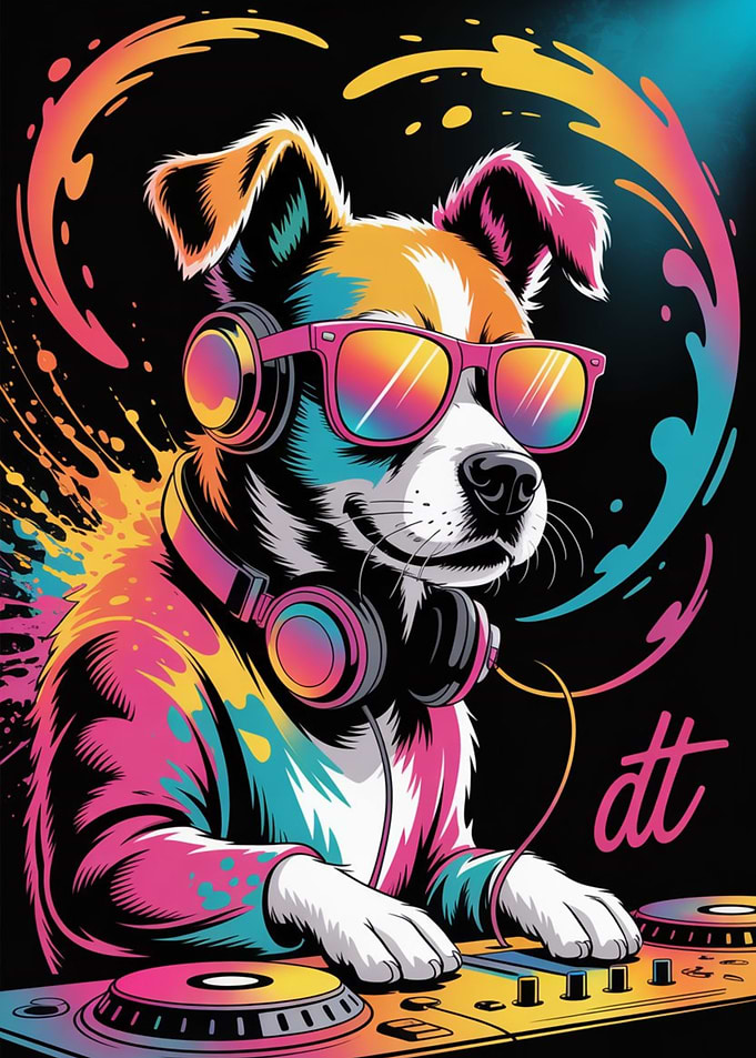 Dog DJ with Colorful Headphones