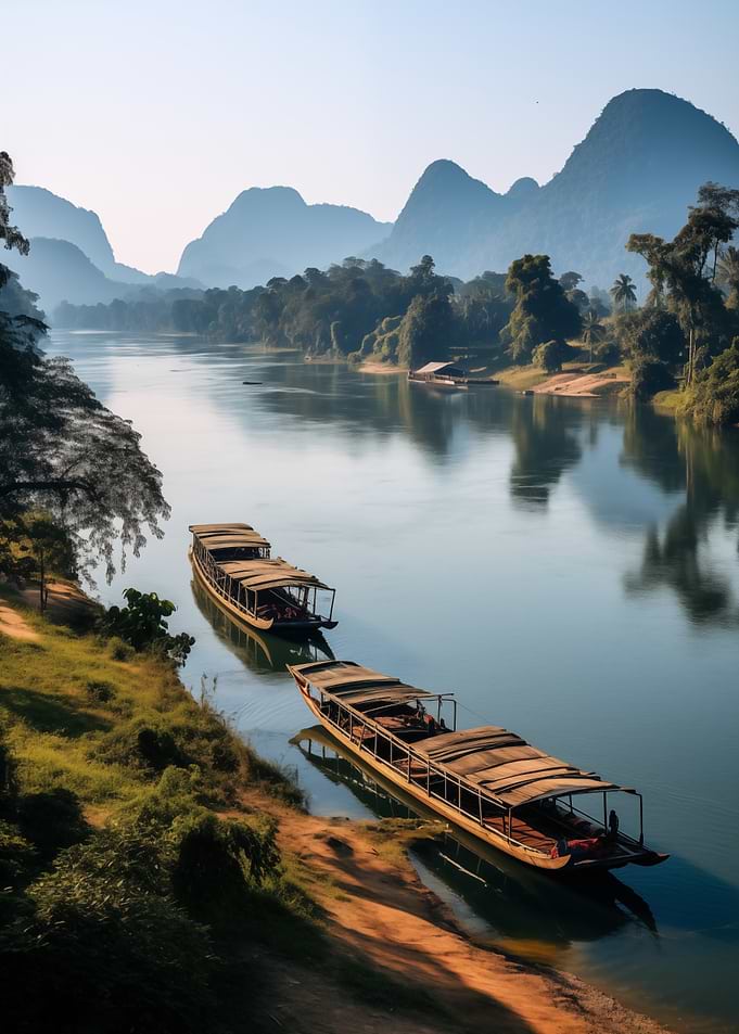 River Boats in a Tropical Landscape