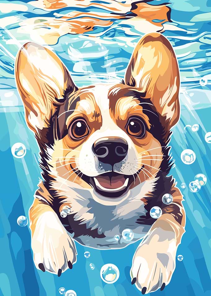 Corgi Swimming Underwater
