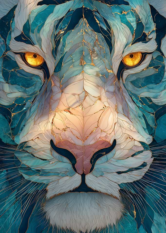 Abstract Tiger Portrait with Golden Accents