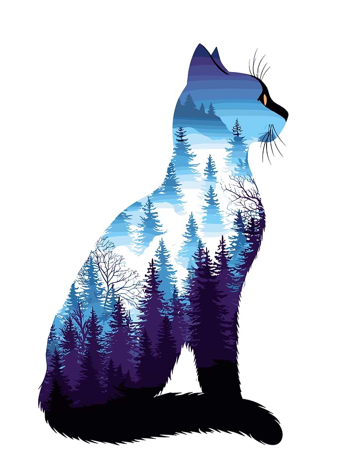 Cat Silhouette Forest Landscape