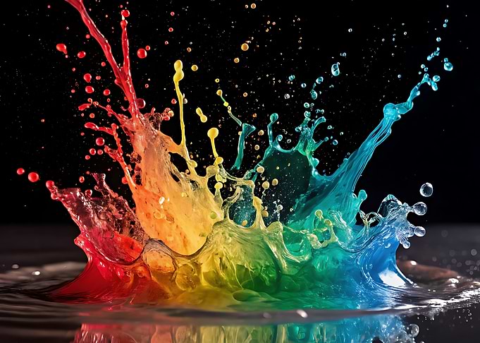 Colorful Water Splash on Black Background