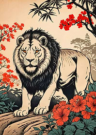 Lion Ukiyo-e Style