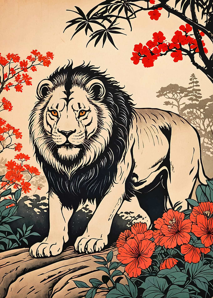 Lion Ukiyo-e Style