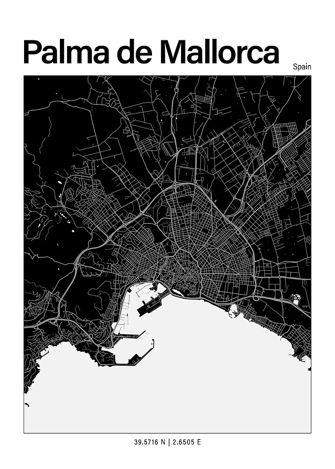 Palma de Mallorca Black and White Map
