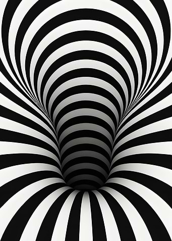 Hypnotic Spiral Vortex, Black and White Op Art Illusion