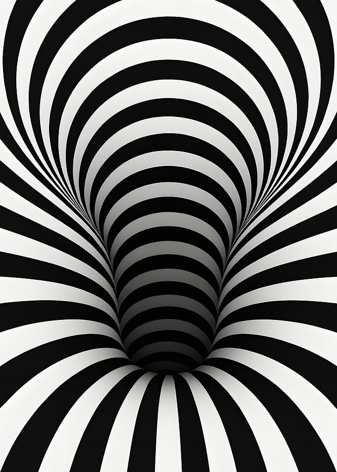 Hypnotic Spiral Vortex, Black and White Op Art Illusion
