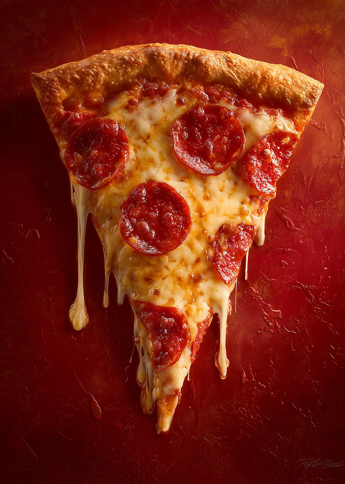 Pepperoni Pizza Slice on Red Background