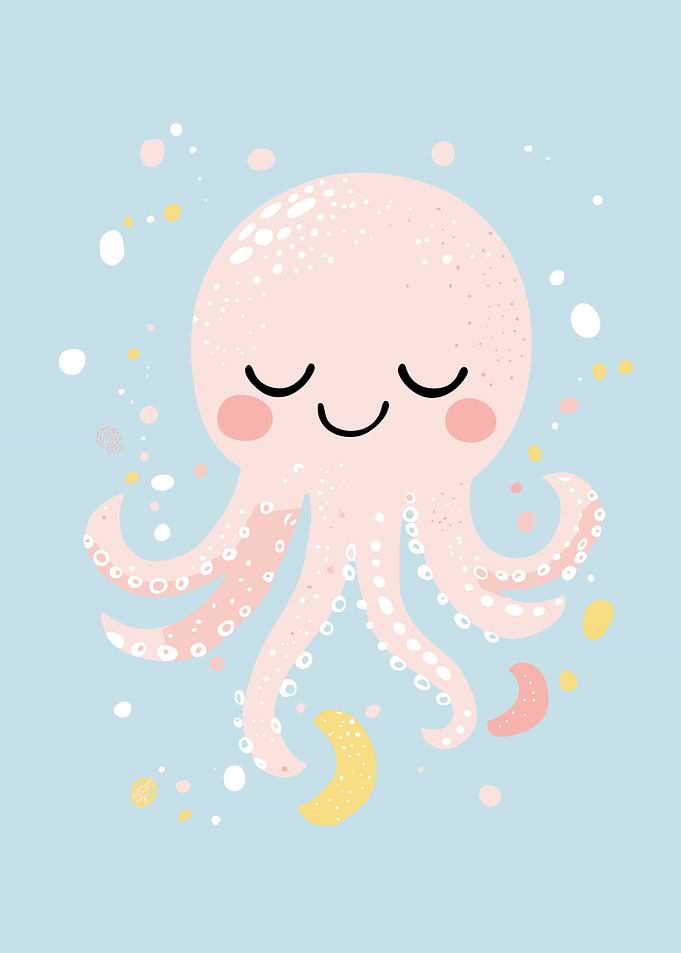 Cute Pink Octopus Illustration
