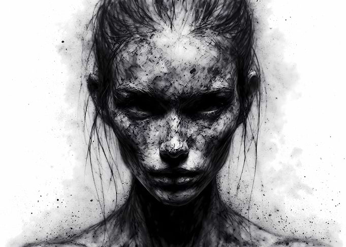 Never Surrender – A Monochrome Portrait Painting of a Female Fighter