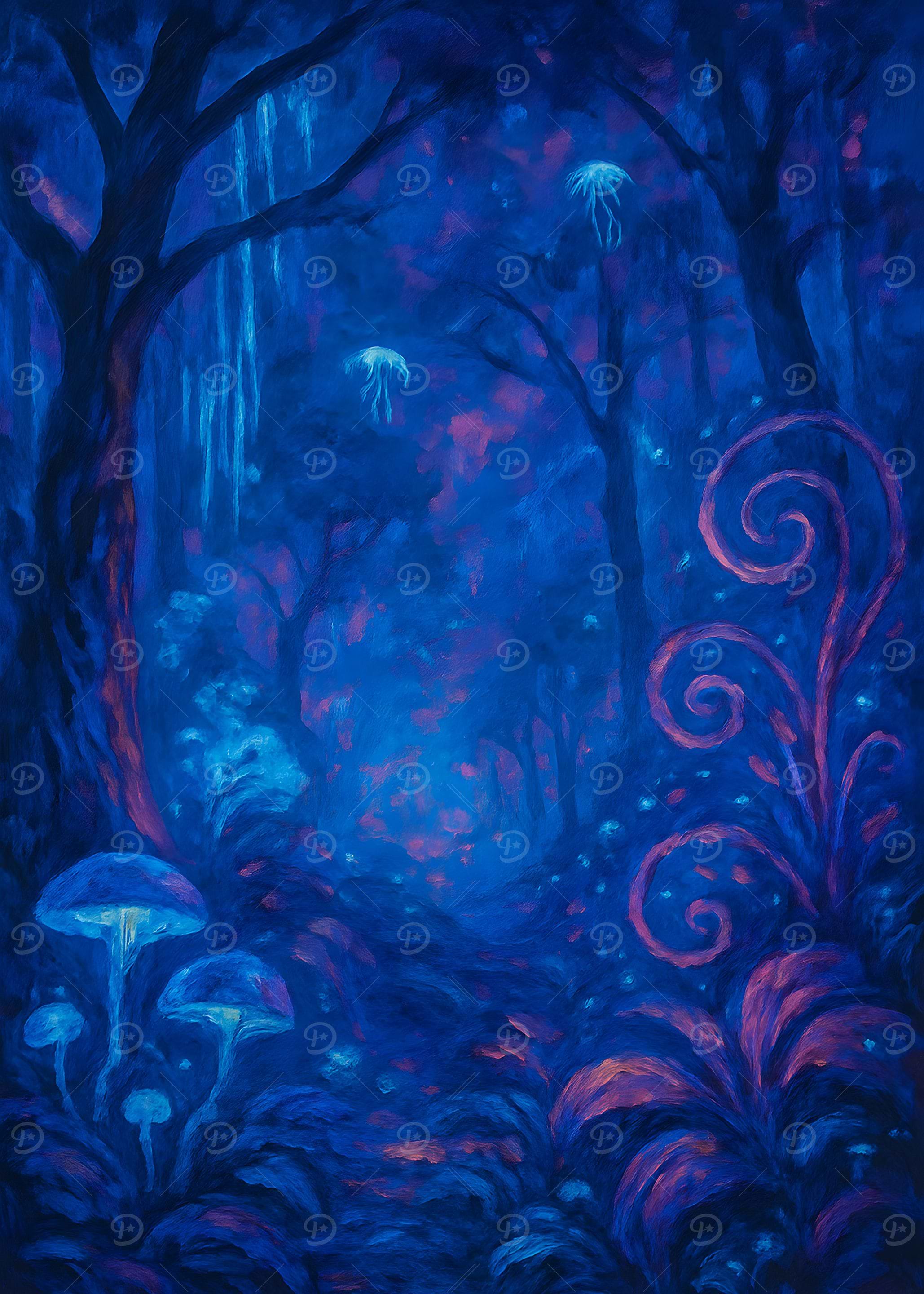 Enchanted Blue Forest Painting