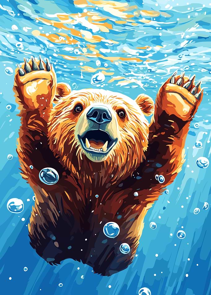 Bear underwater with bubbles