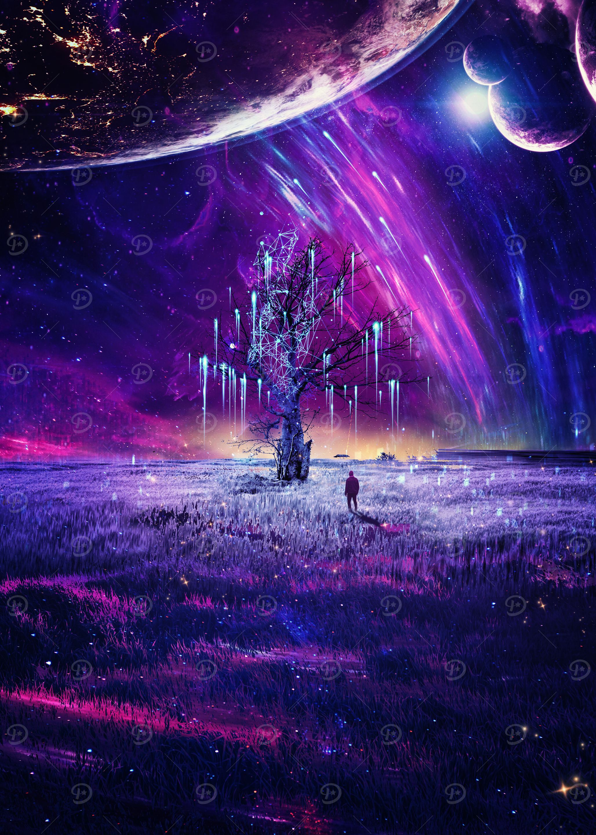 Cosmic Tree and Lone Figure