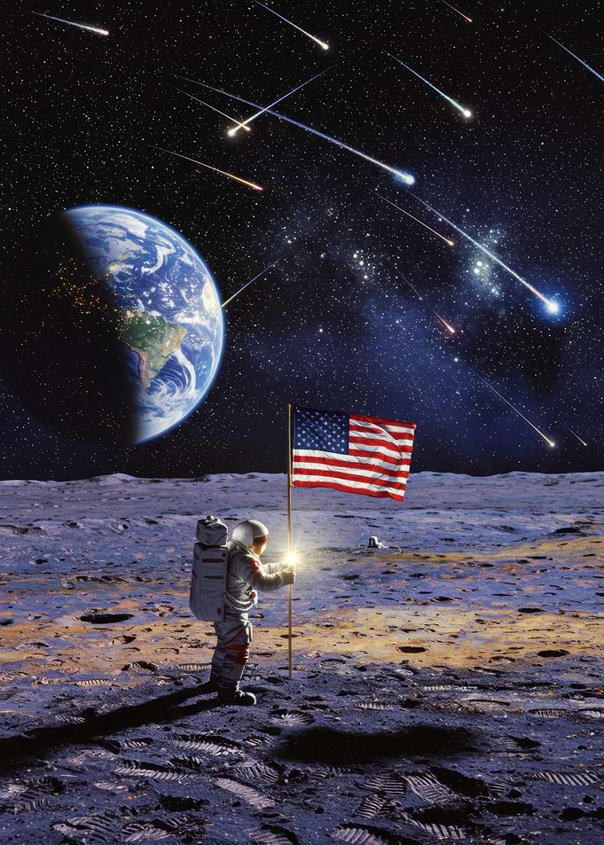 Astronaut on the Moon with US Flag