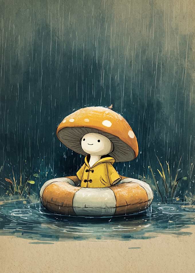 Mushroom Character in Rain