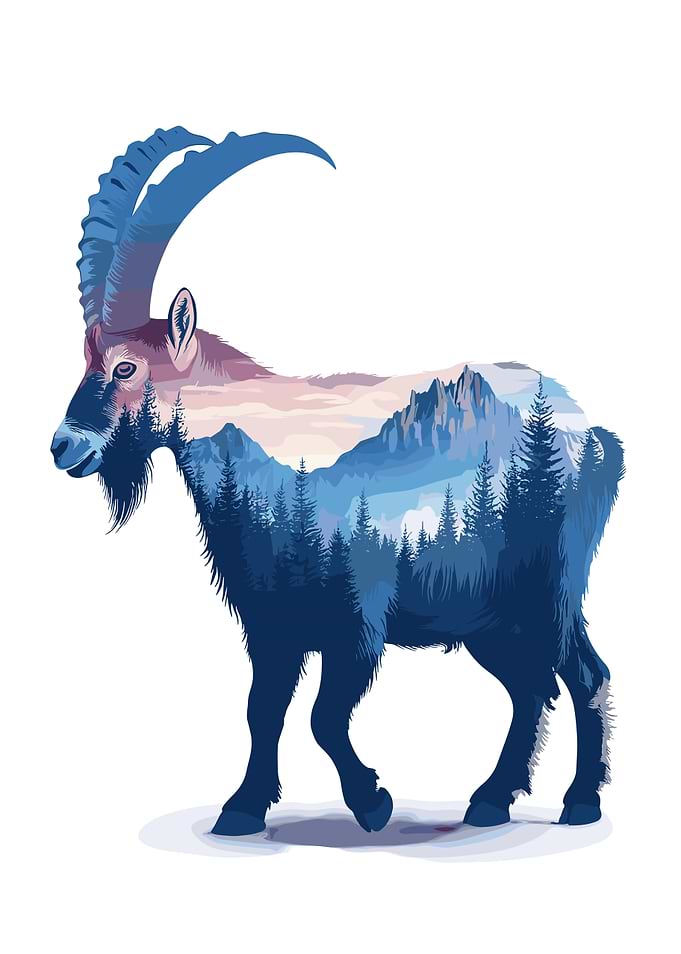Mountain Goat Landscape Silhouette Art