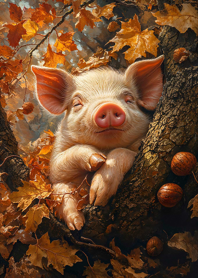 Piglet in Autumn Leaves