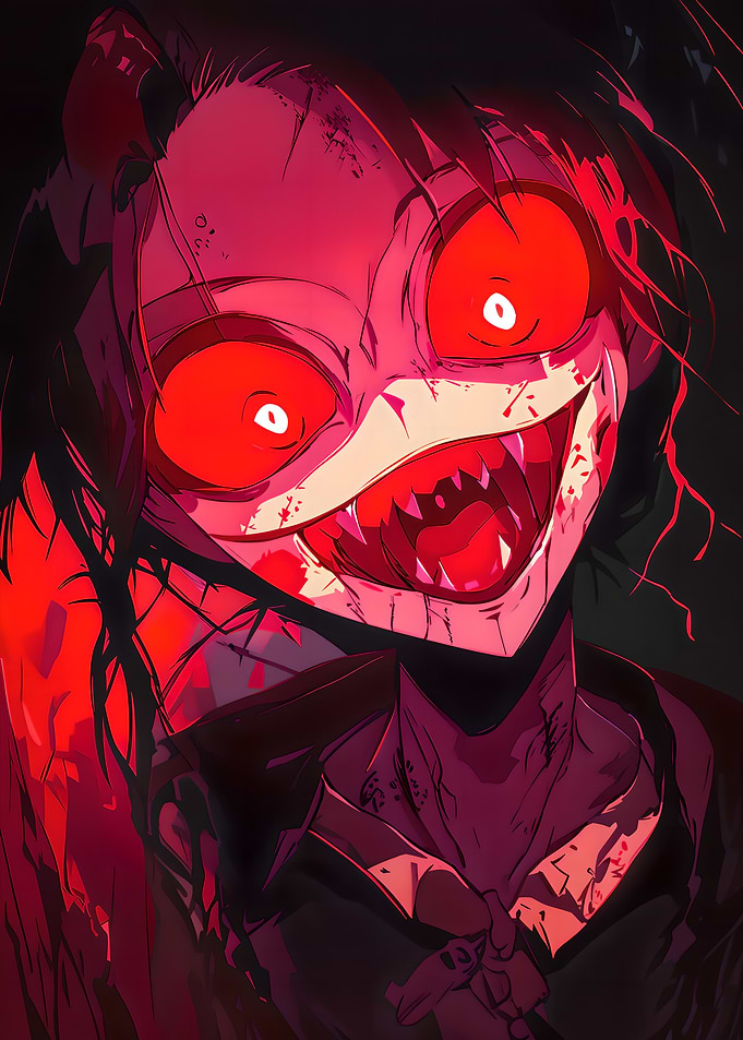 Creepy Red Anime Girl Portrait