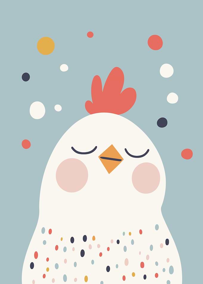 Cute Chicken Illustration with Colorful Dots