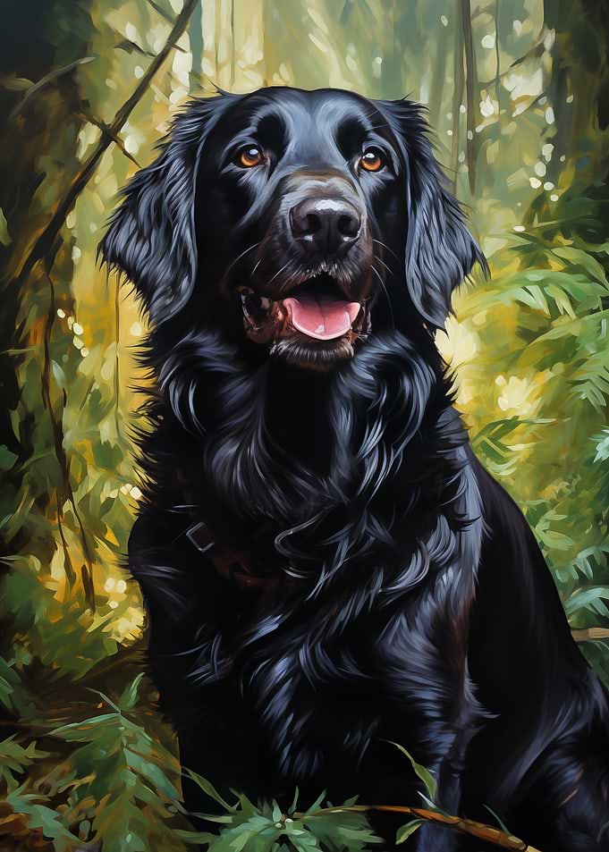Flat-coated Retriever in Forest