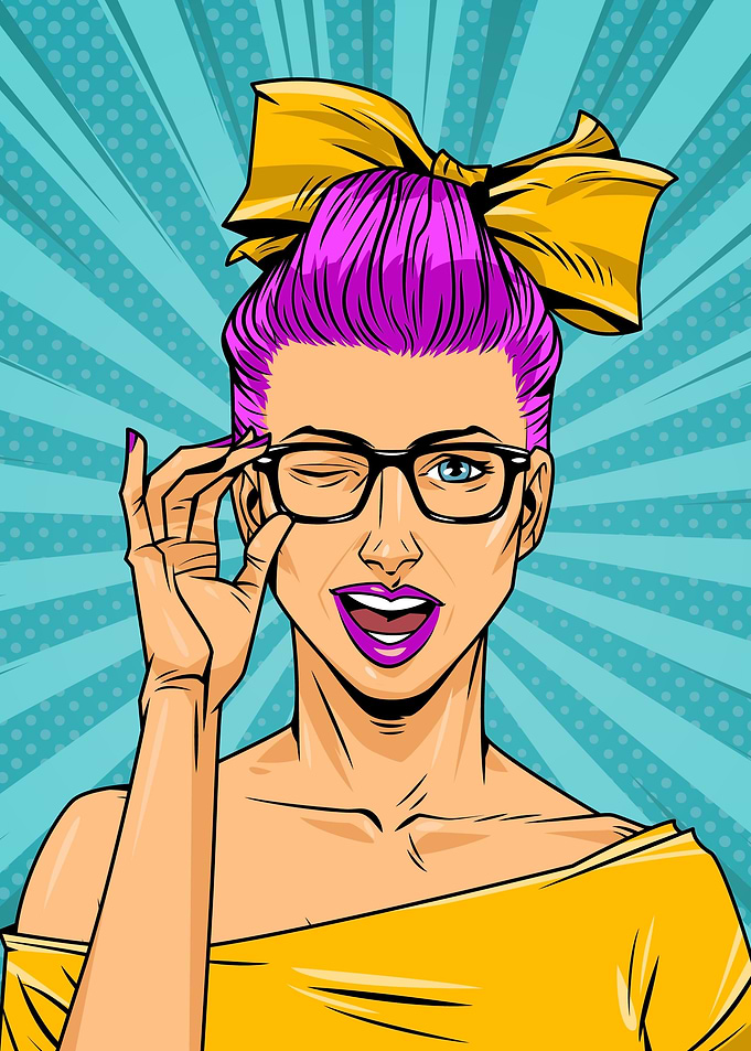 Winking Woman with Glasses Pop Art