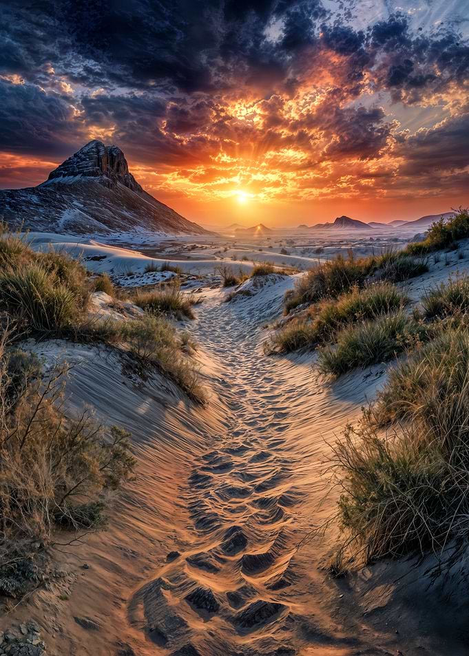 Desert Path at Sunset