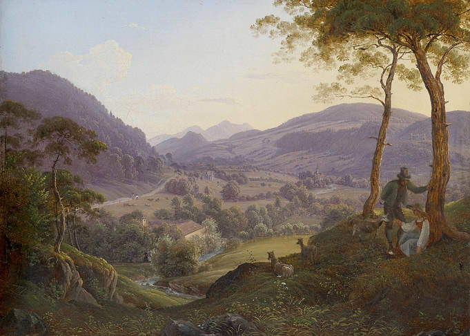 Romantic Landscape with Figures and Deer