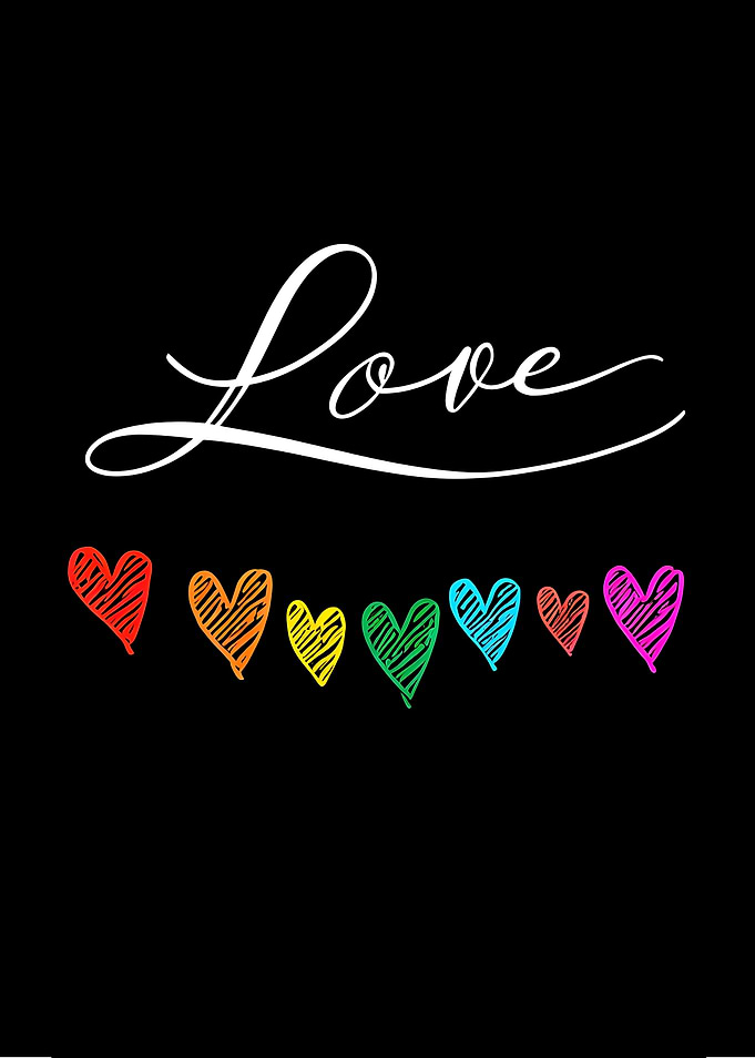 Love with Rainbow Hearts on Black