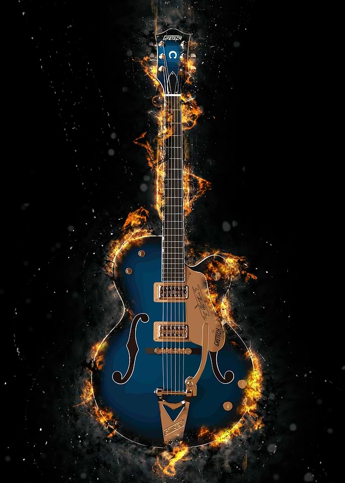 Flaming Blue Gretsch Guitar