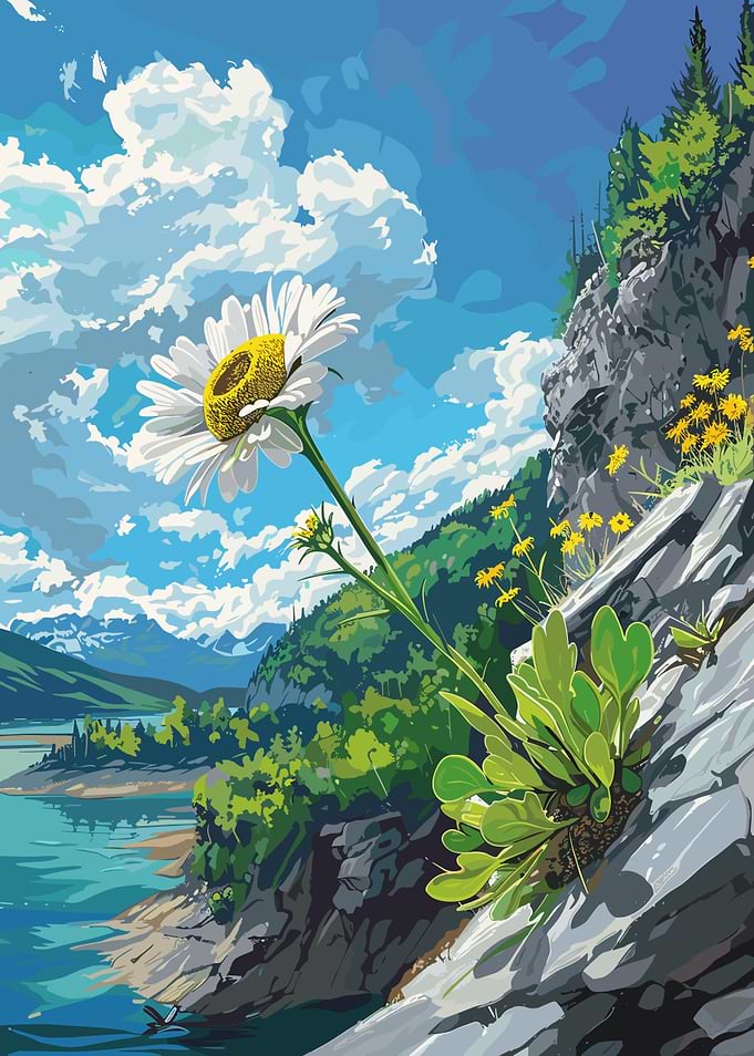 Daisy on Rocky Lakeside Mountain